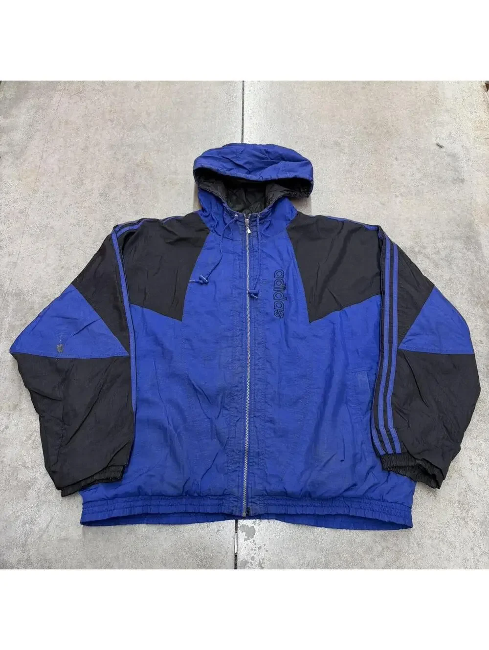 vintage adidas blue and black zip up puffer jacket size xxl